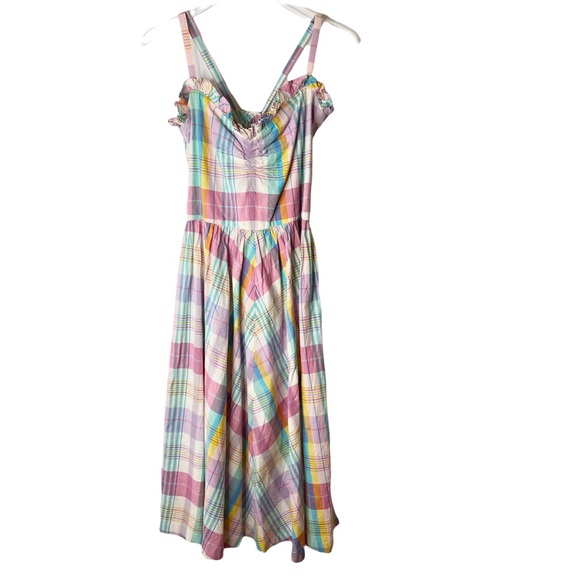 Polo Ralph Lauren Madras Day Dress Ruffle Pastel Spring Colors Midi Sundress 10 - Picture 5 of 14